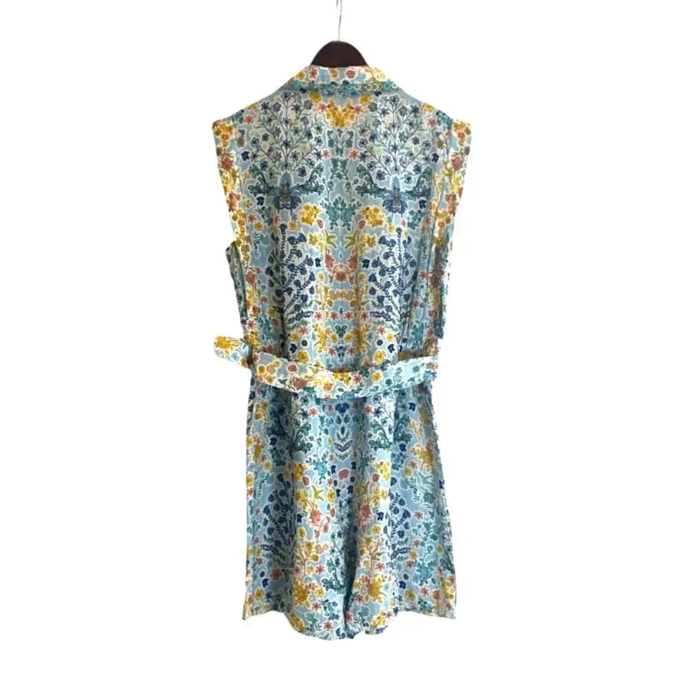Ranna Gill at Anthropologie Sleeveless Collared Linen Romper Size Large NEW